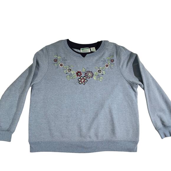 Shenanigans Embroidered Sweatshirt Woman's PETITE Large Floral Crew Neck - Picture 1 of 10
